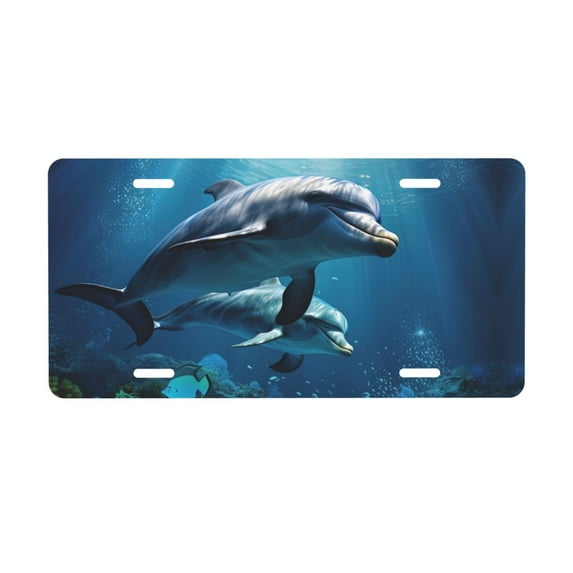 KAKALAD Ocean Dolphin 05 Aluminum Universal Car Vehicles License Plate 6" x 12" (4 Holes)