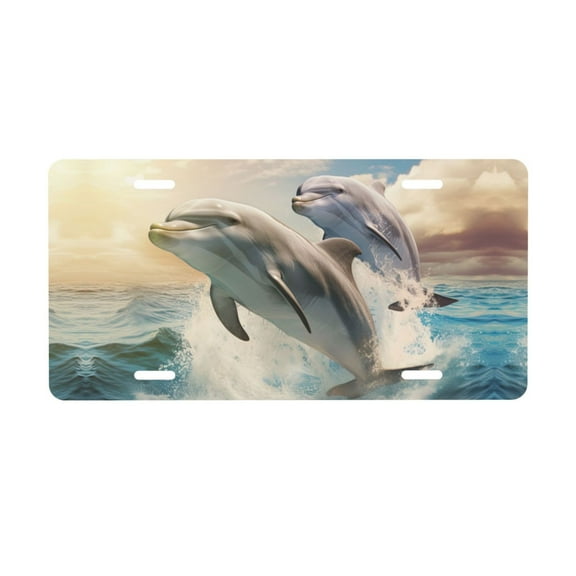 KAKALAD Ocean Dolphin 07 Aluminum Universal Car Vehicles License Plate 6" x 12" (4 Holes)