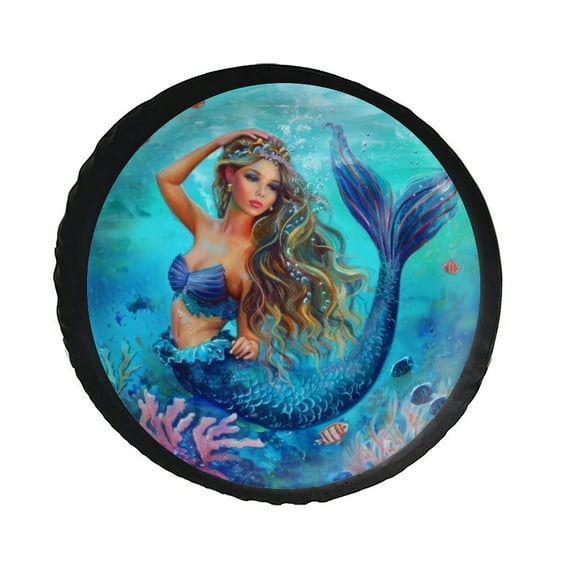 KAKALAD Ocean Mermaid Sea 01 Spare Tire Cover PVC Leather Wheel Protectors Weatherproof Universal Dust-Proof for Trailer Rv SUV Truck Camper Travel Trailer Accessories 14 ” Inch