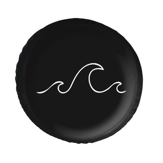 KAKALAD Ocean Wave Black Spare Tire Cover PVC Leather Universal Vehicle Accessories Buckle Car Tools 15”in