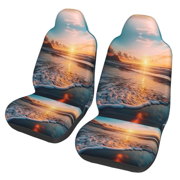 KAKALAD Ocean Waves Beach Sand Seaside Sunset 03 Car Seat Covers Set Vehicle Front Seats Protector 2 Pcs