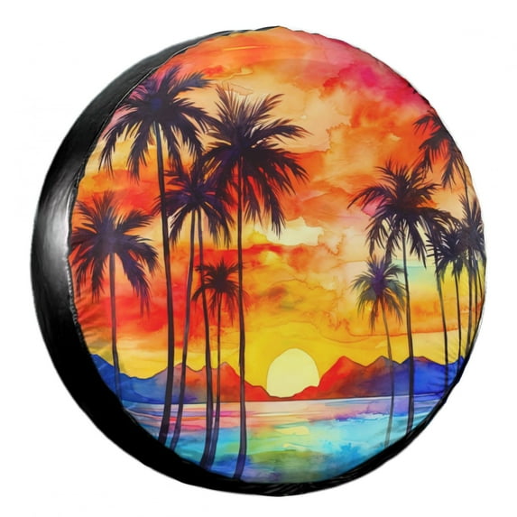 KAKALAD Palm Trees Silhouette At Sunset 03 Spare Tire Cover Universal Vehicle Accessories Buckle Car Tools 15”in