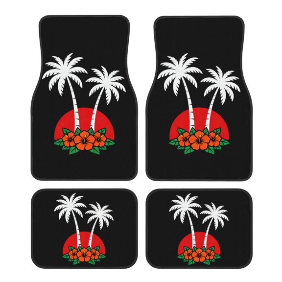KAKALAD Palm Trees Sun Car Floor Mats 4PC Set Carpet Protection, Universal Fit for Car SUV VA & Truck, Vehicle Front & Rear