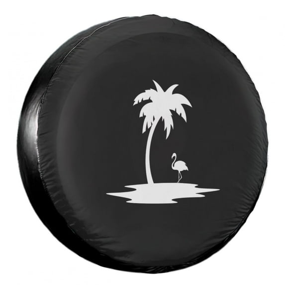 KAKALAD Palm tree and flamingo Spare Tire Cover Universal Car Vehicle Tools For Rv SUV Truck Camper Travel Trailer Accessories Buckle 17” Inch