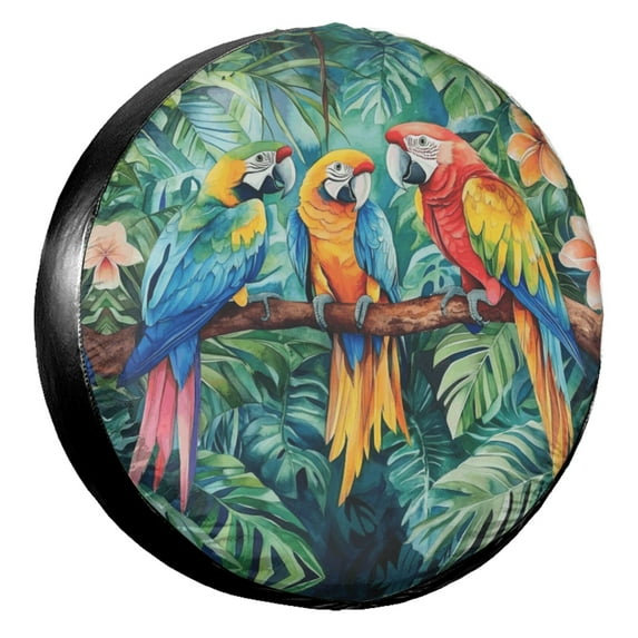 KAKALAD Parrot Tropical Palm Leaves 04 Spare Tire Cover Universal Vehicle Accessories Buckle Car Tools 15”in