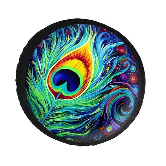 KAKALAD Peacock Feather 04 Spare Tire Cover PVC Leather Universal Vehicle Accessories Buckle Car Tools 16”in