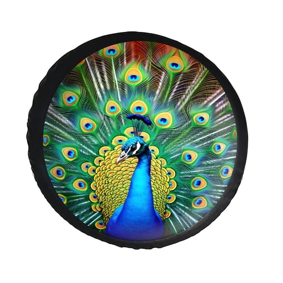 KAKALAD Peacock Feather Bird 01 Spare Tire Cover PVC Leather Universal Vehicle Accessories Buckle Car Tools 17”in