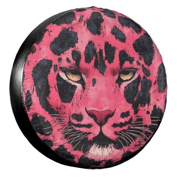 KAKALAD Pink Leopard Cheetah Print Spare Tire Cover Universal Vehicle Accessories Buckle Car Tools 17”in