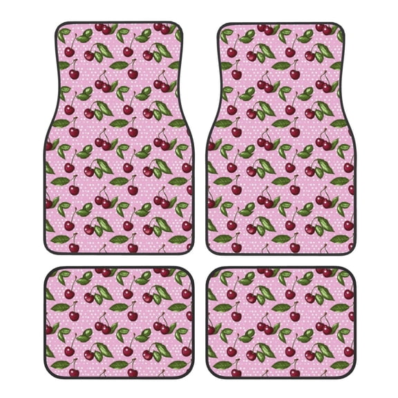 KAKALAD Pink Polka Dot Cherries Car Floor Mats 4PC Set Carpet Protection, Universal Fit for Car SUV VA & Truck, Vehicle Front & Rear