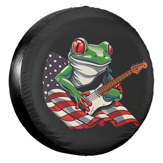 KAKALAD Puerto Rican Frog Guitarist Spare Tire Cover Universal Vehicle Accessories Buckle Car Tools 16”in