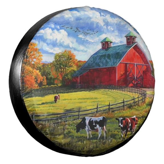 KAKALAD Red Barn And Cows 02 Spare Tire Cover Universal Vehicle Accessories Buckle Car Tools 15”in
