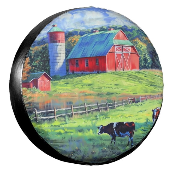 KAKALAD Red Barn And Cows 04 Spare Tire Cover Universal Vehicle Accessories Buckle Car Tools 17”in