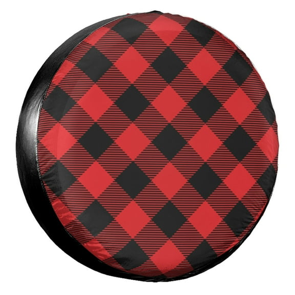 KAKALAD Red Black Buffalo Plaid Spare Tire Cover Universal Car Vehicle Tools For Rv SUV Truck Camper Travel Trailer Accessories Buckle 17” Inch