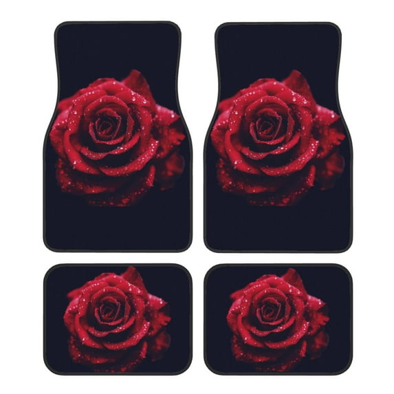 KAKALAD Red Rose Flower With Raindrop Valentine'S Day 01 Car Floor Mats 4PC Set Carpet Protection, Universal Fit for Car SUV VA & Truck, Vehicle Front & Rear