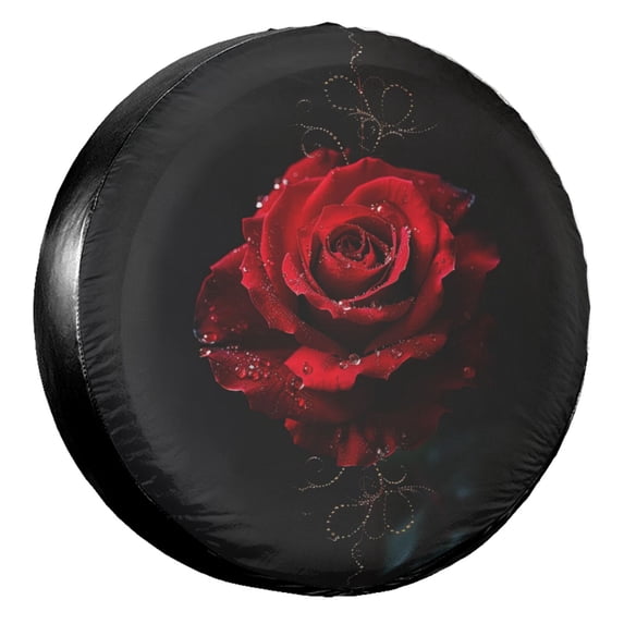KAKALAD Red Rose Flower Spare Tire Cover Universal Vehicle Accessories Buckle Car Tools 16”in