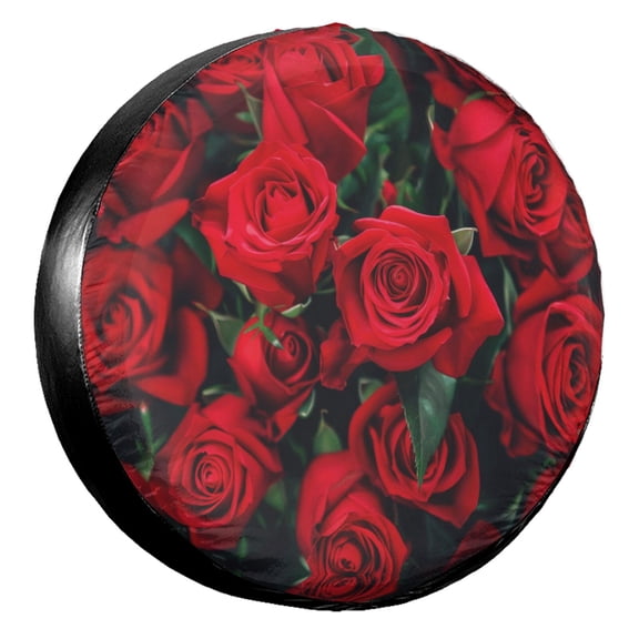KAKALAD Red Roses 01 Spare Tire Cover Universal Vehicle Accessories Buckle Car Tools 14”in