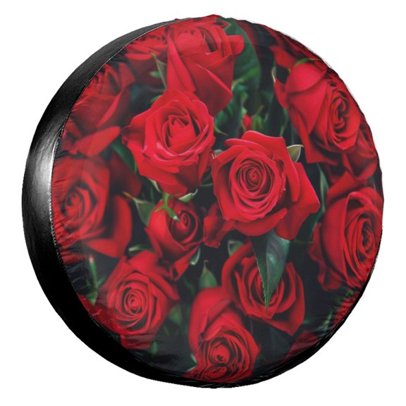 KAKALAD Red Roses 01 Universal Spare Tire Cover Car Vehicle Tools For Rv SUV Truck Camper Travel Trailer Accessories Buckle 17” Inch