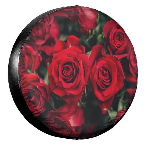 KAKALAD Red Roses 02 Spare Tire Cover Universal Vehicle Accessories Buckle Car Tools 16”in