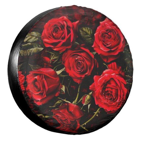 KAKALAD Red Roses 05 Spare Tire Cover Universal Vehicle Accessories Buckle Car Tools 16”in
