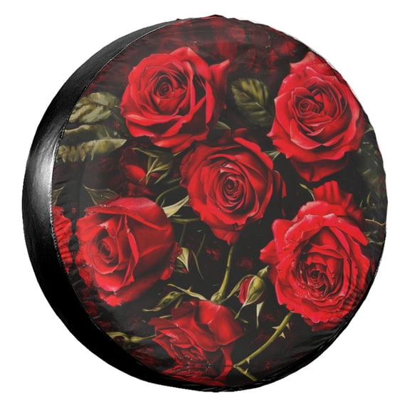 KAKALAD Red Roses 05 Spare Tire Cover Universal Vehicle Accessories Buckle Car Tools 14”in