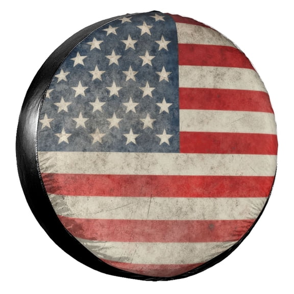 KAKALAD Retro American Flag 02 Spare Tire Cover Universal Vehicle Accessories Buckle Car Tools 14”in