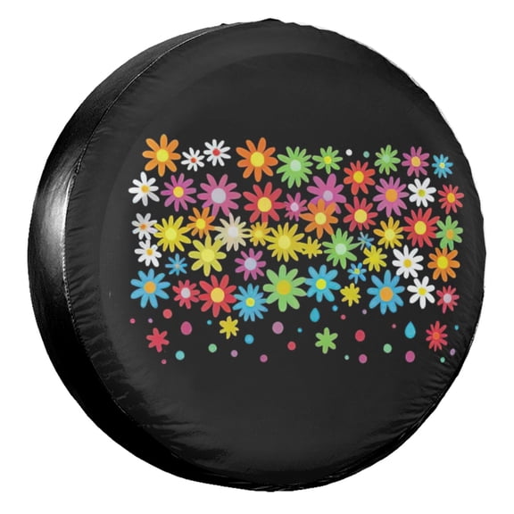 KAKALAD Retro Daisy Floral Rainbow 01 Tire Cover Universal Durable Waterproof Car Vehicle Tools Accessories Buckle 14” inch