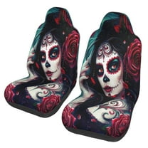 KAKALAD Rose Sugar Skull Girl 02 Universal Car Accessories Seat Covers Set Front Vehicle Seats Protector 2 Pcs