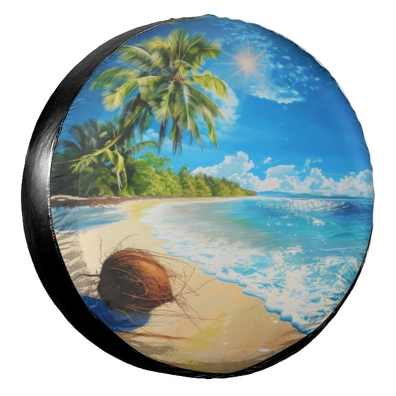 KAKALAD Sea Sunshine Beach Coconut 02 Spare Tire Cover Universal Car Vehicle Tools For Rv SUV Truck Camper Travel Trailer Accessories Buckle 15” Inch