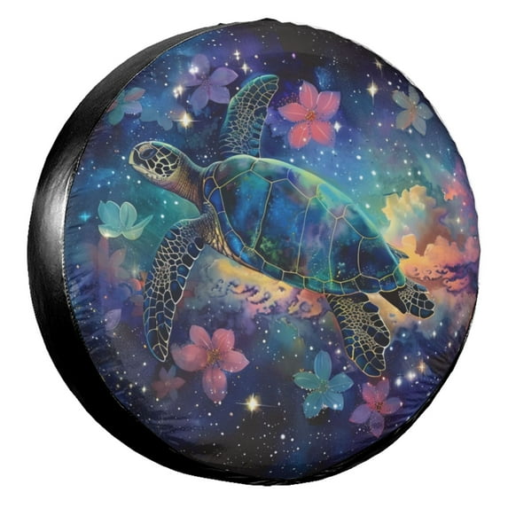 KAKALAD Sea Turtle In The Stars Spare Tire Cover Universal Car Vehicle Tools For Rv SUV Truck Camper Travel Trailer Accessories Buckle 15” Inch