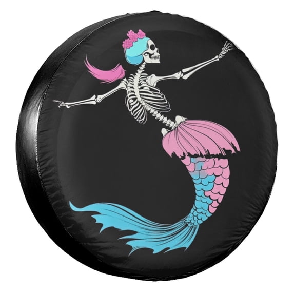 KAKALAD Skeleton Mermaid 03 Spare Tire Cover Universal Vehicle Accessories Buckle Car Tools 16”in