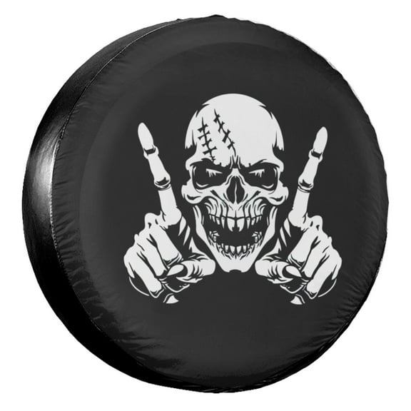 KAKALAD Skull Hands Middle Finger 01 Spare Tire Cover Wheel Protectors Weatherproof Universal Vehicle Dust-Proof for Trailer Rv SUV Truck Camper Travel Trailer Accessories 14 ” Inch