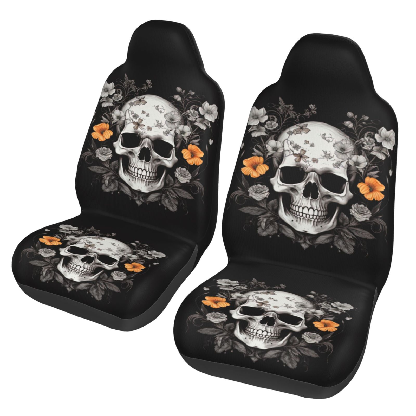 Black And White Rose Floral Skull Car Seat Covers main image 1