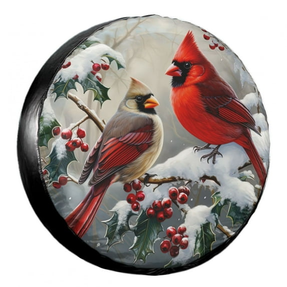 KAKALAD Snow Red Cardinal Winter Birds 10 Spare Tire Cover Universal Vehicle Accessories Buckle Car Tools 14”in