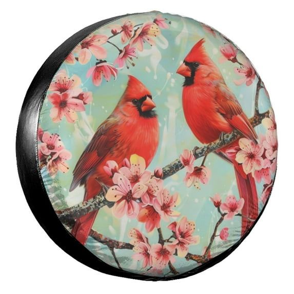KAKALAD Spring Cardinal Birds 01 Spare Tire Cover Universal Vehicle Accessories Buckle Car Tools 14”in