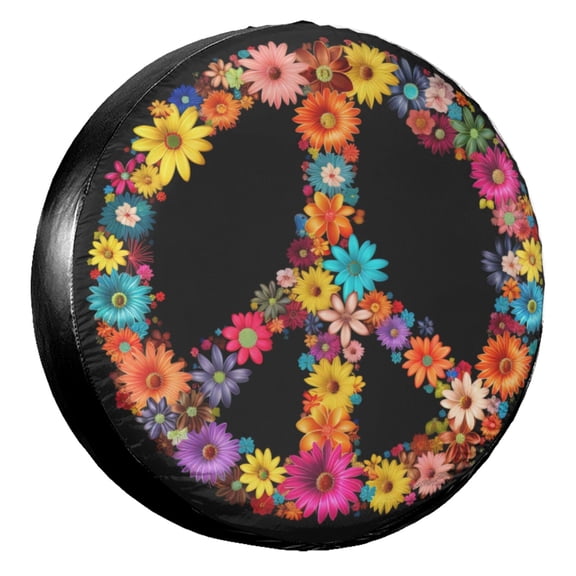 KAKALAD Spring Peace Sign Flower Symbol 02 Spare Tire Cover Universal Vehicle Accessories Buckle Car Tools 14”in