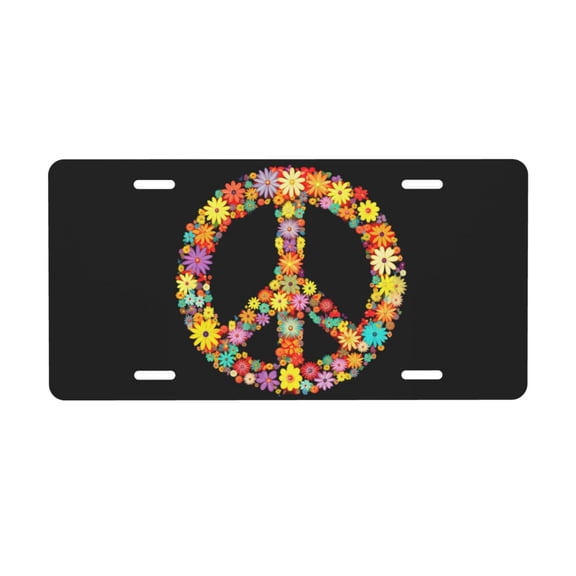 KAKALAD Spring Peace Sign Flower Symbol 03 Aluminum Universal Car Vehicles License Plate 6" x 12" (4 Holes)
