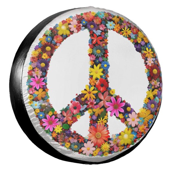 KAKALAD Spring Peace Sign Flower Symbol 04 Spare Tire Cover Universal Vehicle Accessories Buckle Car Tools 14”in
