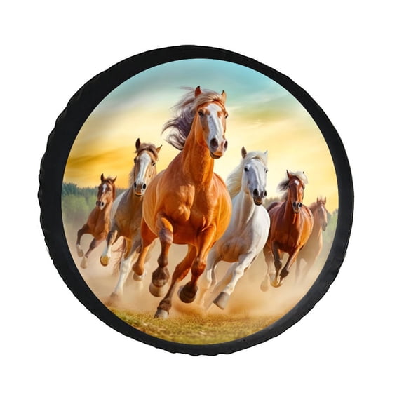 KAKALAD Steed Horses Run Gallop 01 Spare Tire Cover PVC Leather Universal Vehicle Accessories Buckle Car Tools 14”in