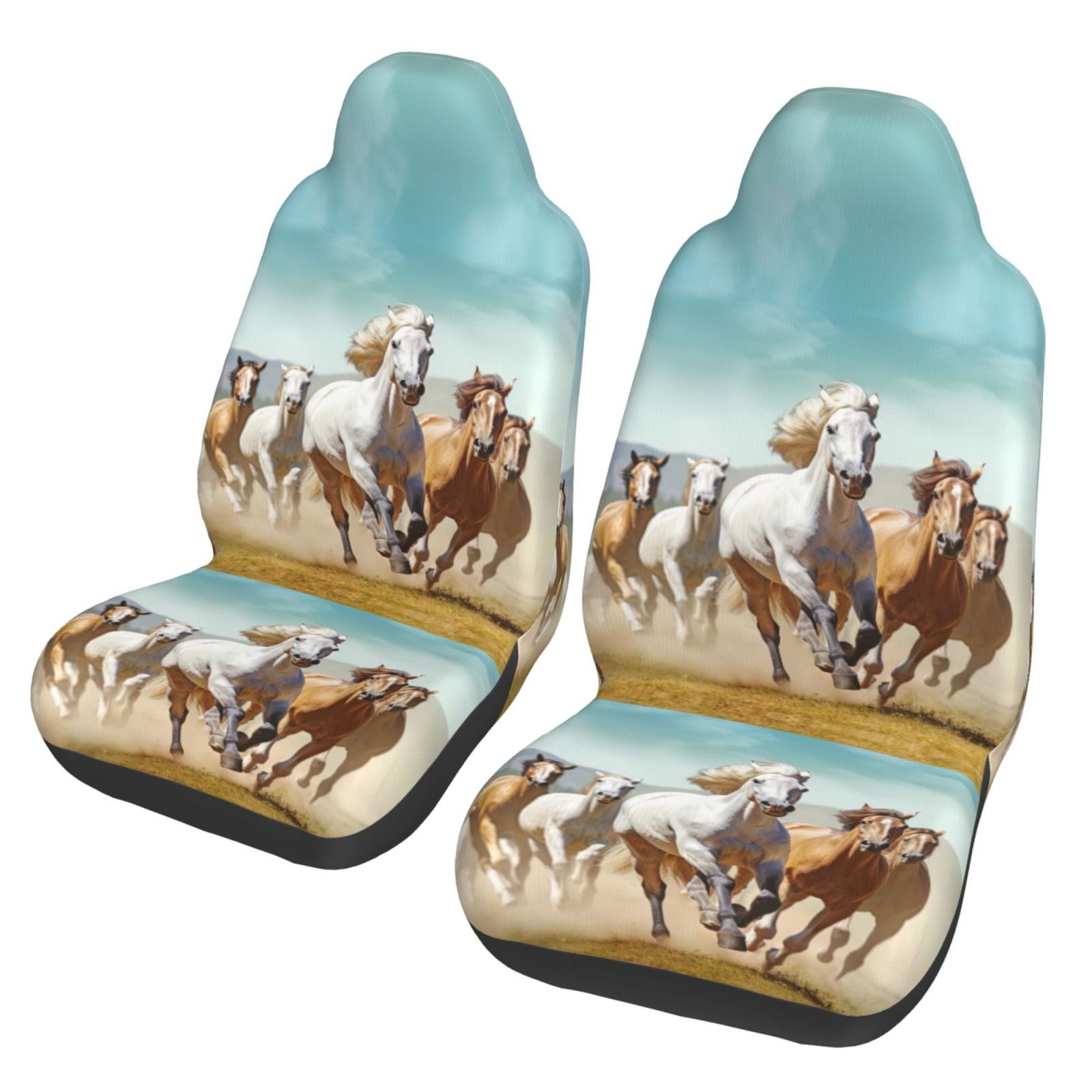 Horses Running White Clay Car Seat Belt Cover 7''x12.6'' (Pack of 2)