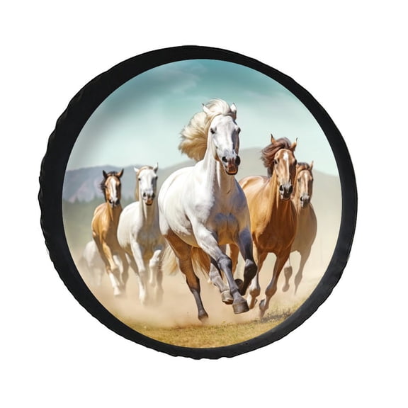 KAKALAD Steed Horses Run Gallop 02 Spare Tire Cover PVC Leather Universal Vehicle Accessories Buckle Car Tools 14”in