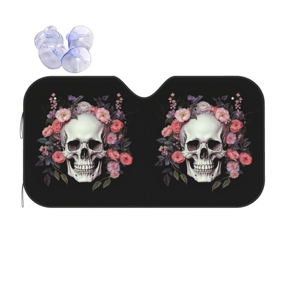 KAKALAD Sugar Skull Flower 02 Folding Aluminum Windshield Car Sun Shades 51"x 27.5"