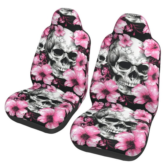 KAKALAD Sugar Skull Skeleton Flower Pink 03 Car Accessories Seat Covers Set Vehicle Seat Covers Universal Front Seats Protector 2 Pcs