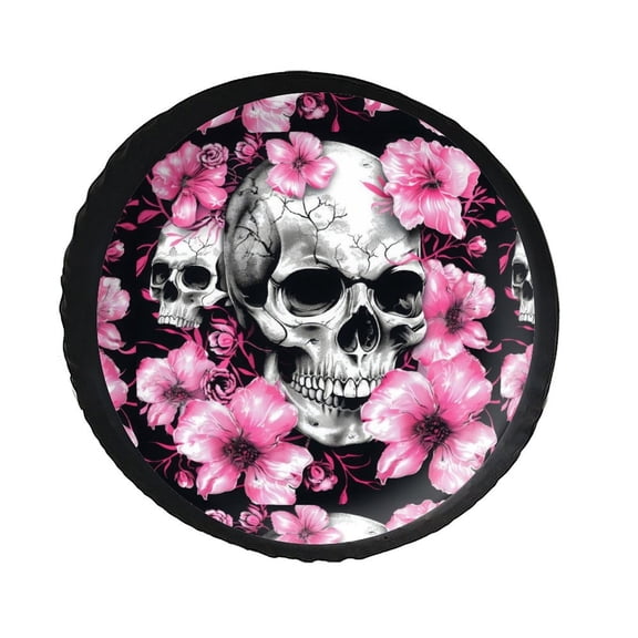 KAKALAD Sugar Skull Skeleton Flower Pink 03 Spare Tire Cover PVC Leather Wheel Protectors Weatherproof Universal Dust-Proof for Trailer Rv SUV Truck Camper Travel Trailer Accessories 17 ” Inch