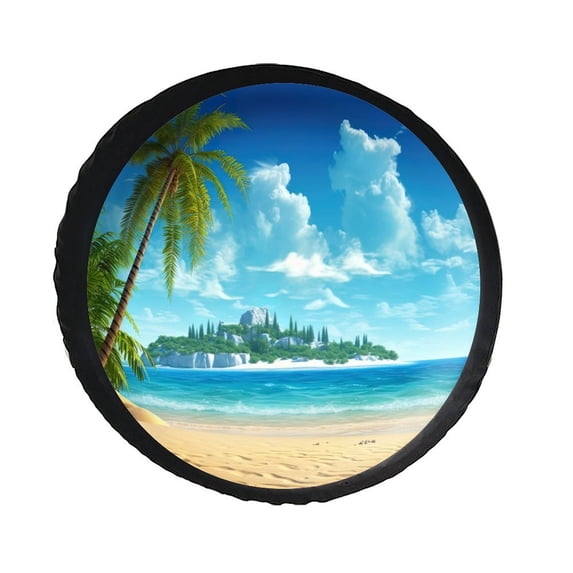 KAKALAD Summer Beach Palm Trees 01 Spare Tire Cover PVC Leather Wheel Protectors Weatherproof Universal Dust-Proof for Trailer Rv SUV Truck Camper Travel Trailer Accessories 16 ” Inch