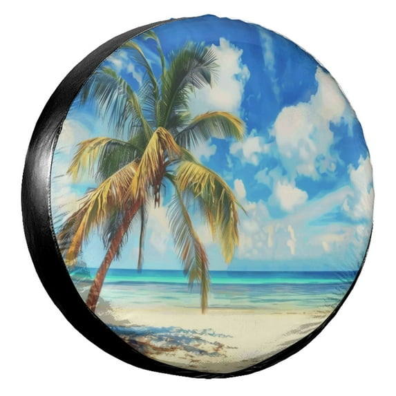 KAKALAD Summer Beach Tropical Palm Tree 01 Spare Tire Cover Universal Vehicle Accessories Buckle Car Tools 16”in