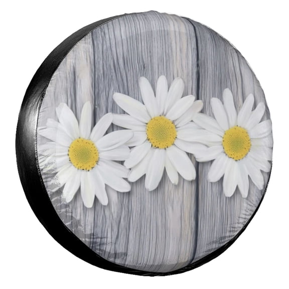 KAKALAD Summer Daisy Flowers 01 Spare Tire Cover Universal Vehicle Accessories Buckle Car Tools 16”in