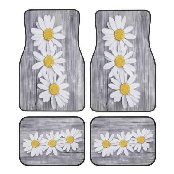 KAKALAD Summer Daisy Flowers Car Floor Mats 4PC Set Carpet Protection, Universal Fit for Car SUV VA & Truck, Vehicle Front & Rear