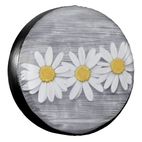 KAKALAD Summer Daisy Flowers Spare Tire Cover Universal Vehicle Accessories Buckle Car Tools 16”in