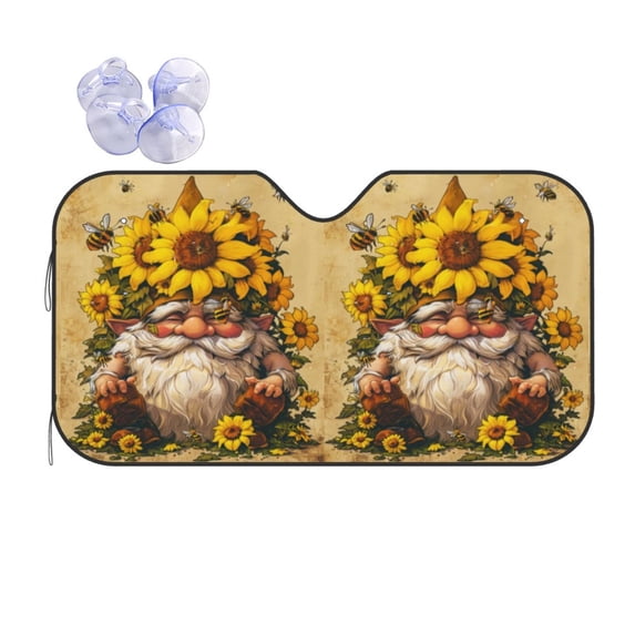 KAKALAD Sun Flowers Sunflower Gnome 04 Universal Windshield Car Sun Shades Accordion Folding Auto Aluminum Sunshade 51"x 27.5"