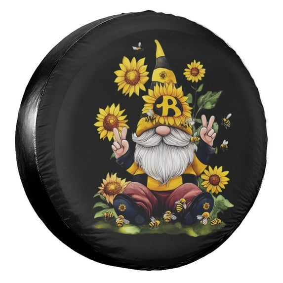 KAKALAD Sun Flowers Sunflower Gnome Spare Tire Cover Universal Vehicle Accessories Buckle Car Tools 17”in
